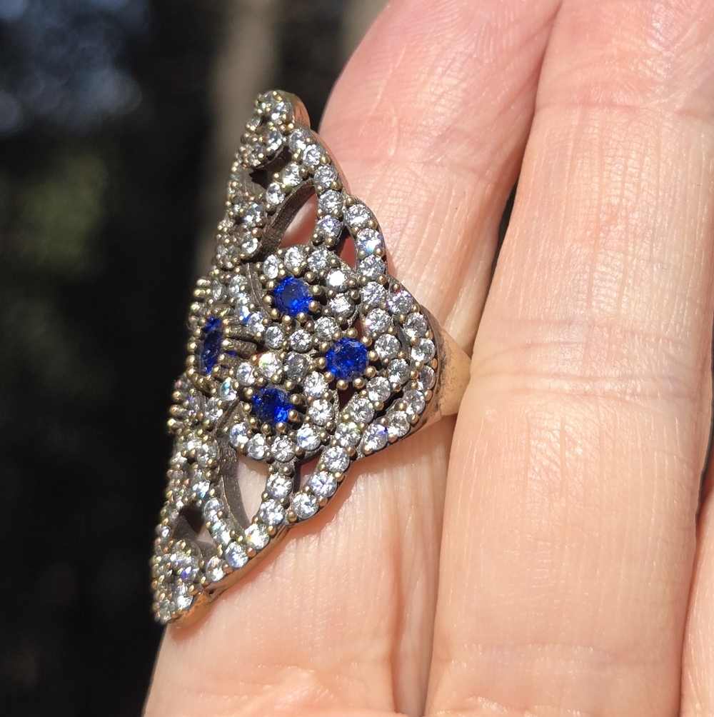 Sapphire & Topaz Sterling Bronze&Gold Cocktail Ring Sz7 - Picture 3 of 10